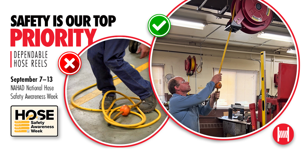 A compilation of safe and unsafe hose storage, demonstrating why hose reels are essential for worker safety.