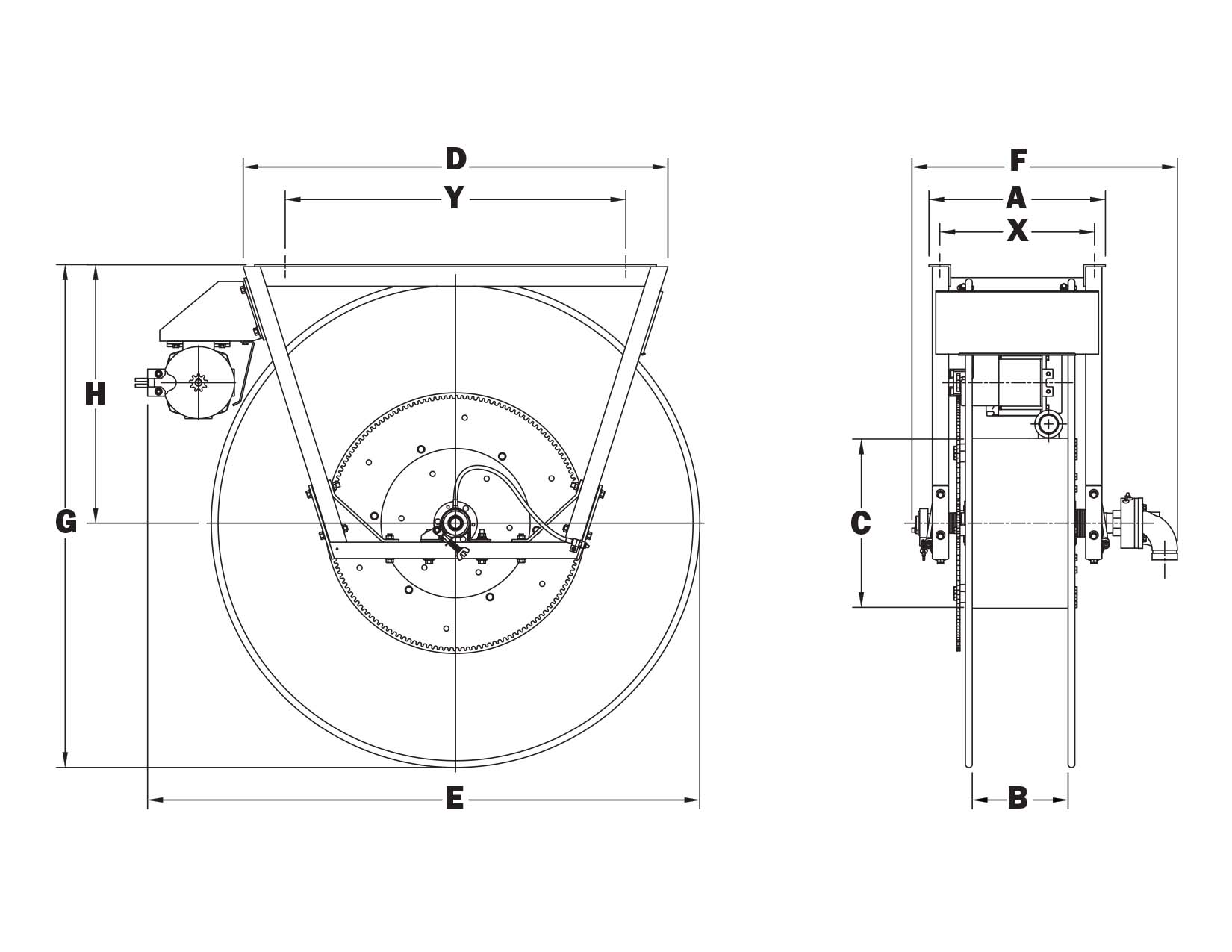 V-338-39-40 SERIES V-3 HOSE REEL (2-1/2 X 90' CAPACITY, MANUAL CRANK  REWIND)